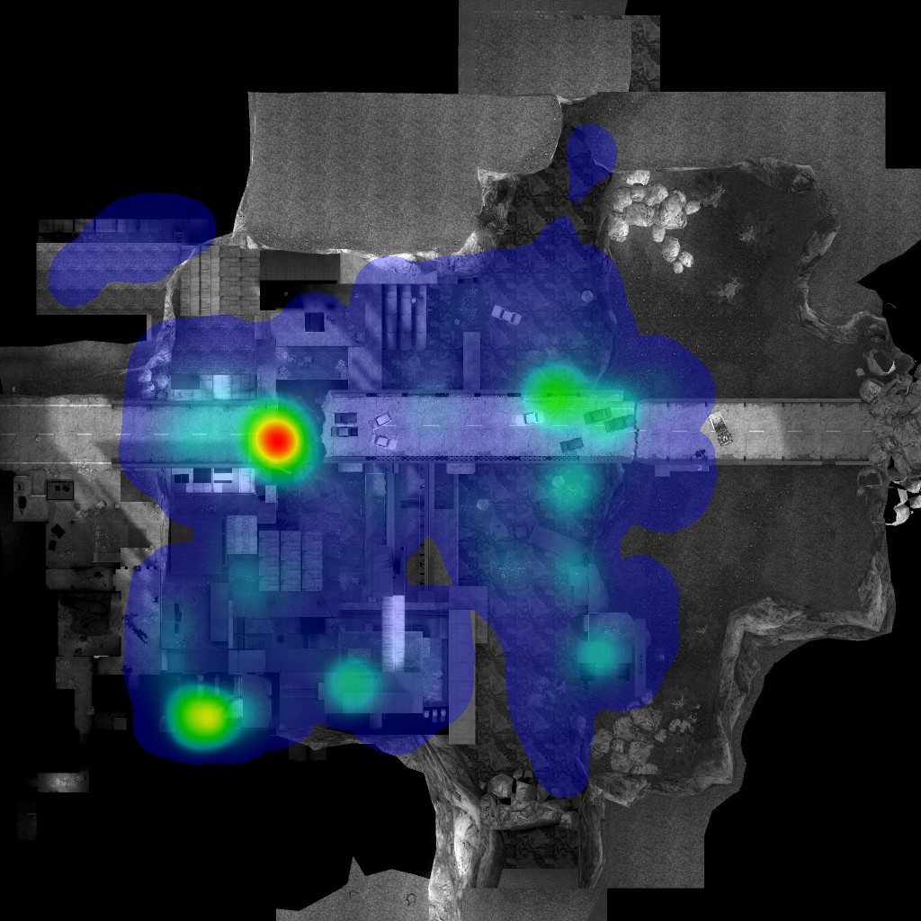 Une cartographie de la mortalité des joueurs sur un des niveaux de Half Life