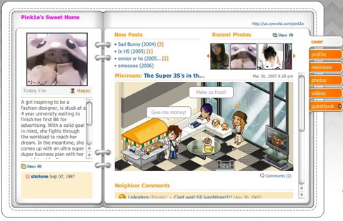 Une minipage de Cyworld