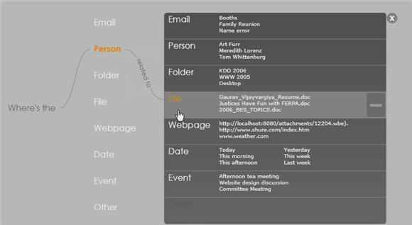 L'interface de Feldspar : vous cherchez un mail associé à une personne L