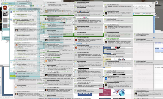 Le bureau d'Erick Schonfeld couvert par Twhirl, son agrégateur de signal social