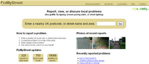 Page d'accueil de FixMyStreet