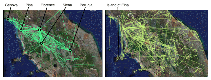 A gauche, le parcours des touristes américains, à droite les photos des italiens : les parcours ne sont pas les mêmes A gauche, le parcours des touristes américains, à droite les photos des italiens : les parcours ne sont pas les mêmes