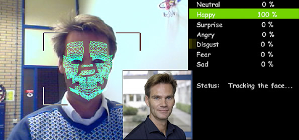 eMotion, le logiciel de reconnaissance faciale de Theo Gevers de la faculté des sciences de l'université d'Amsterdam, qui participe du programme Pasion, analyse vos émotions en temps réel eMotion, le logiciel de reconnaissance faciale de Theo Gevers de la faculté des sciences de l'université d'Amsterdam, qui participe du programme Pasion, analyse vos émotions en temps réel