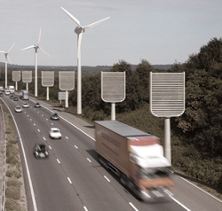 Des arbres artificiels alignés le long d'un autoroute Des arbres artificiels alignés le long d'un autoroute