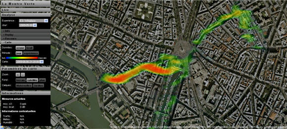 Exemple de mesures réalisées par la montre verte autour de la place de la Bastille à Paris en juin 2009 mesurant le taux d'ozone Exemple de mesures réalisées par la montre verte autour de la place de la Bastille à Paris en juin 2009 mesurant le taux d'ozone