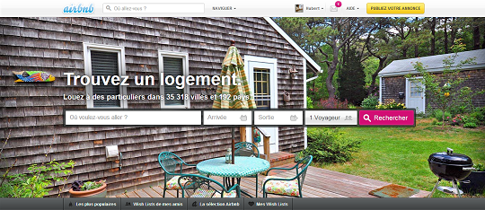 Page d'accueil d'AirBnb Page d'accueil d'AirBnb