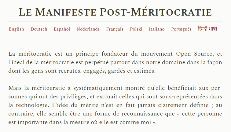 Page d'accueil du manifeste post-méritocratie Page d'accueil du manifeste post-méritocratie