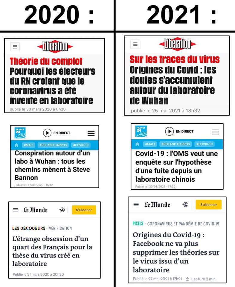Distinguer le vrai du faux n'est pas si simple comme le montre ce photomontage de titres de presse à quelques mois d'intervalles
