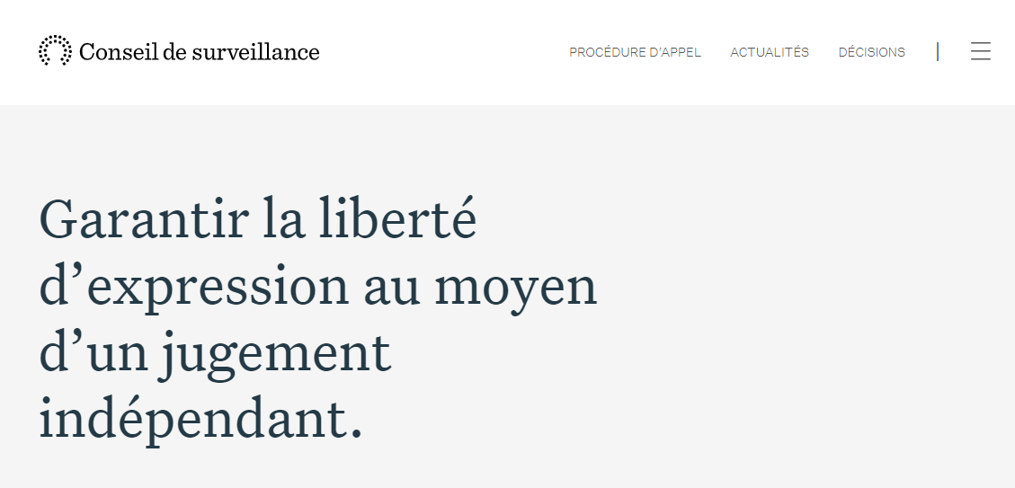 Page d'accueil du conseil de surveillance de Facebook Page d'accueil du conseil de surveillance de Facebook