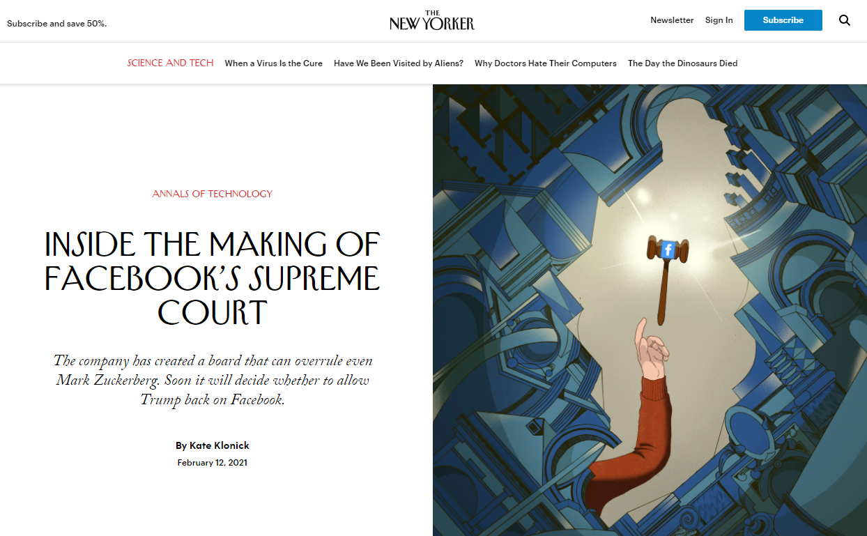 L'article de Kate Klonick pour le New Yorker L'article de Kate Klonick pour le New Yorker