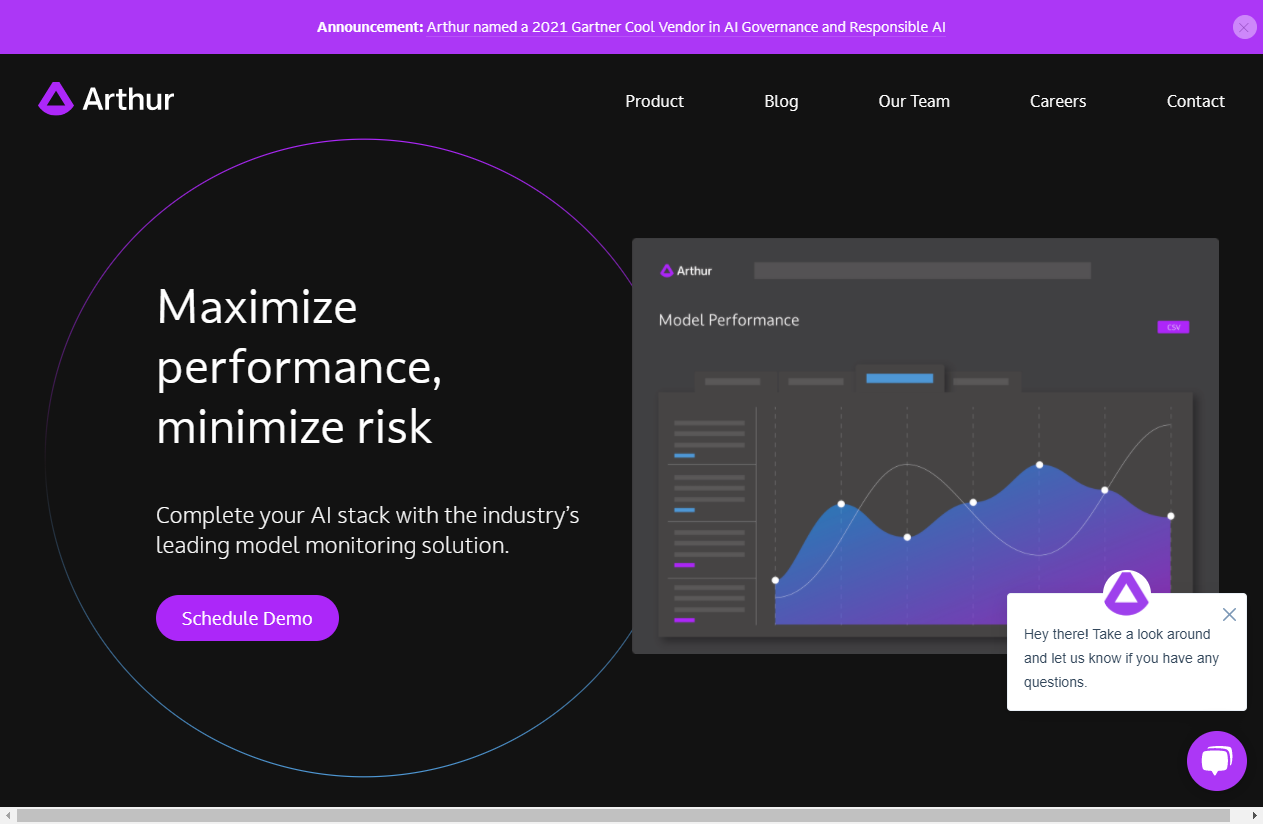 Page d'accueil du service Arthur AI