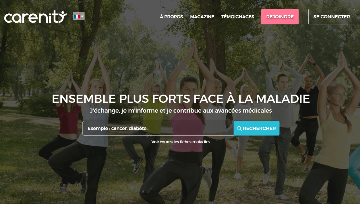 Page d'accueil de la plateforme de partage de données Carenity Page d'accueil de la plateforme de partage de données Carenity